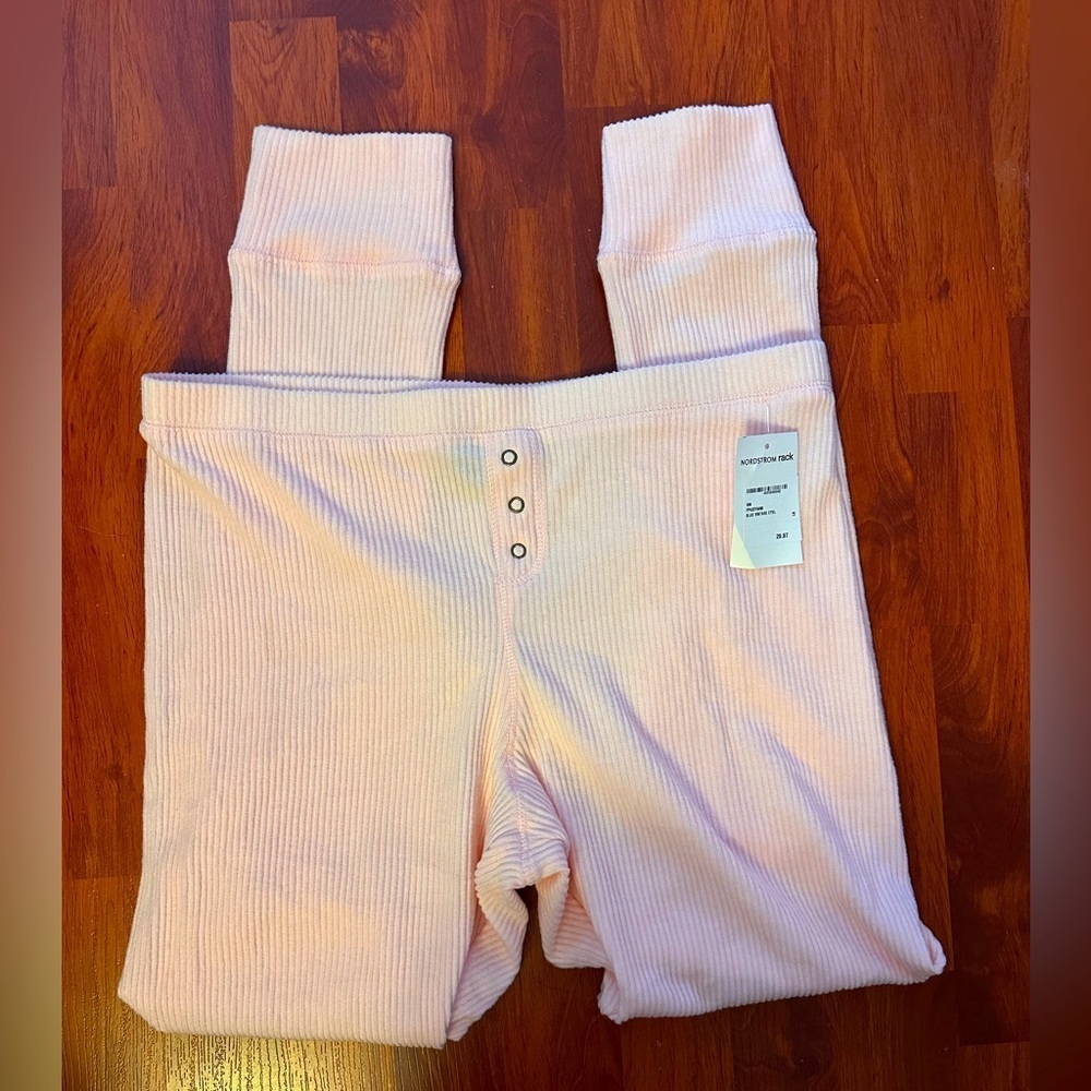 Free Press Womens Pink Faux Fly Elasticized Waistband Rib Knit Pajama Pants